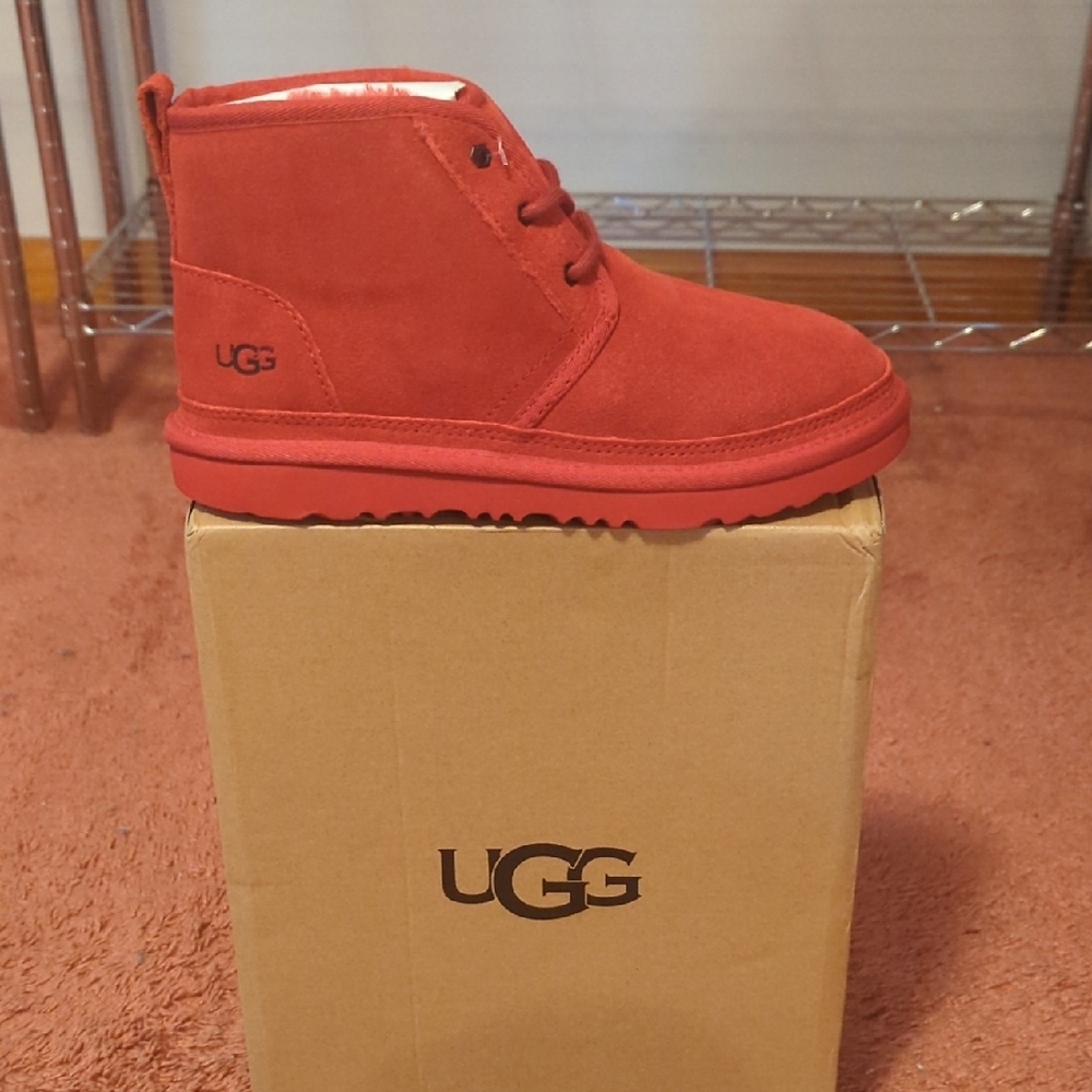 UGG Kids Red Suede Lace-Up Ankle Boots